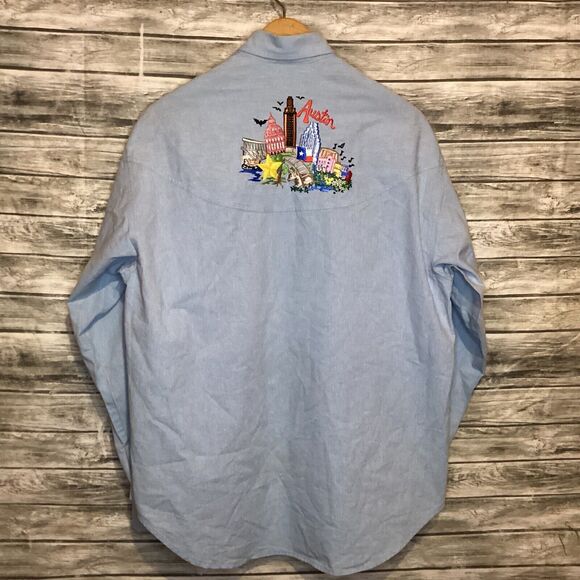 Vintage Ol' Paint Shirt Womens XL Blue Austin Texas Chambray Embroidered - Picture 1 of 10